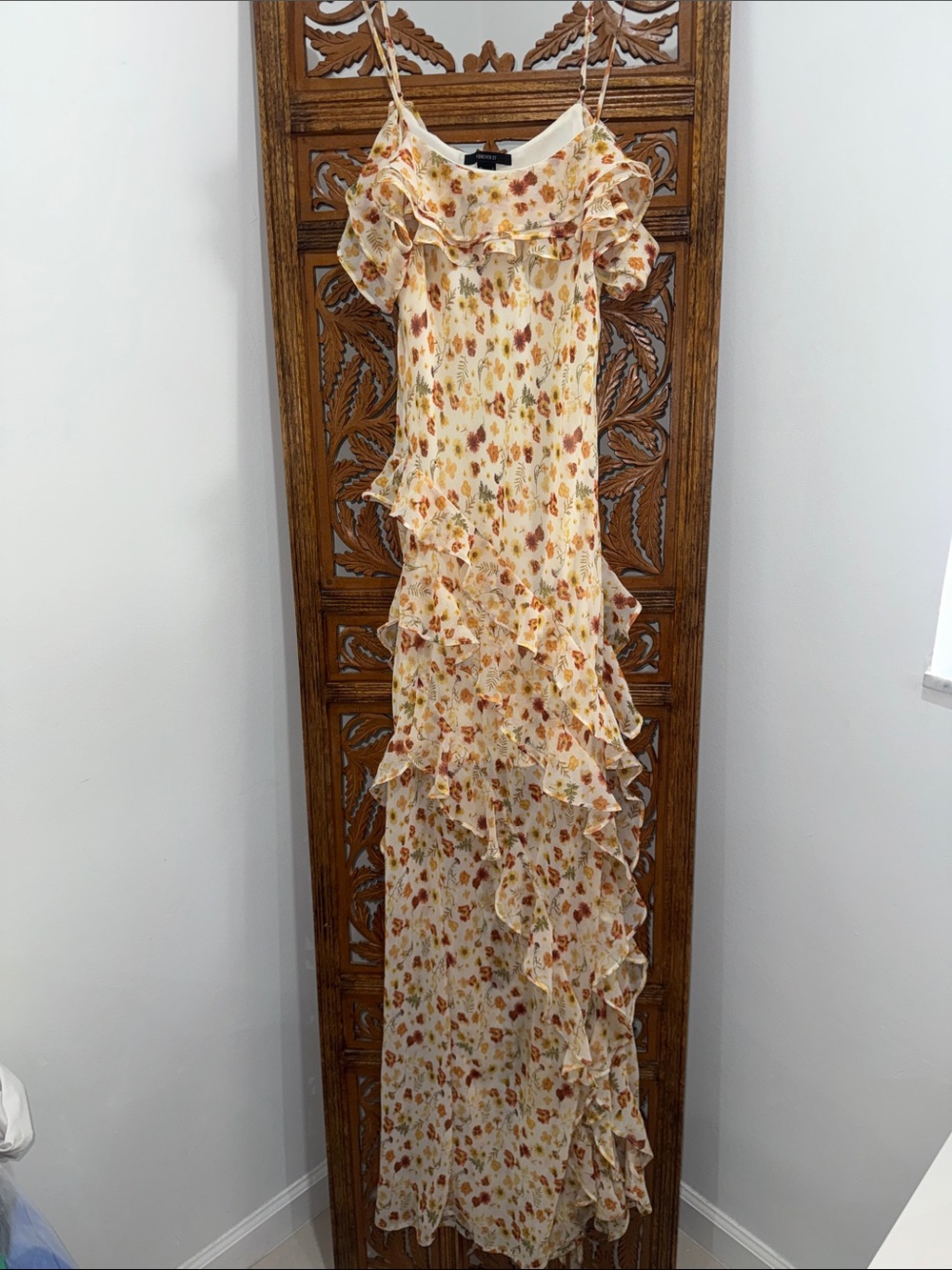 Forever 21 Cream Maxi Dress with Orange Floral Print